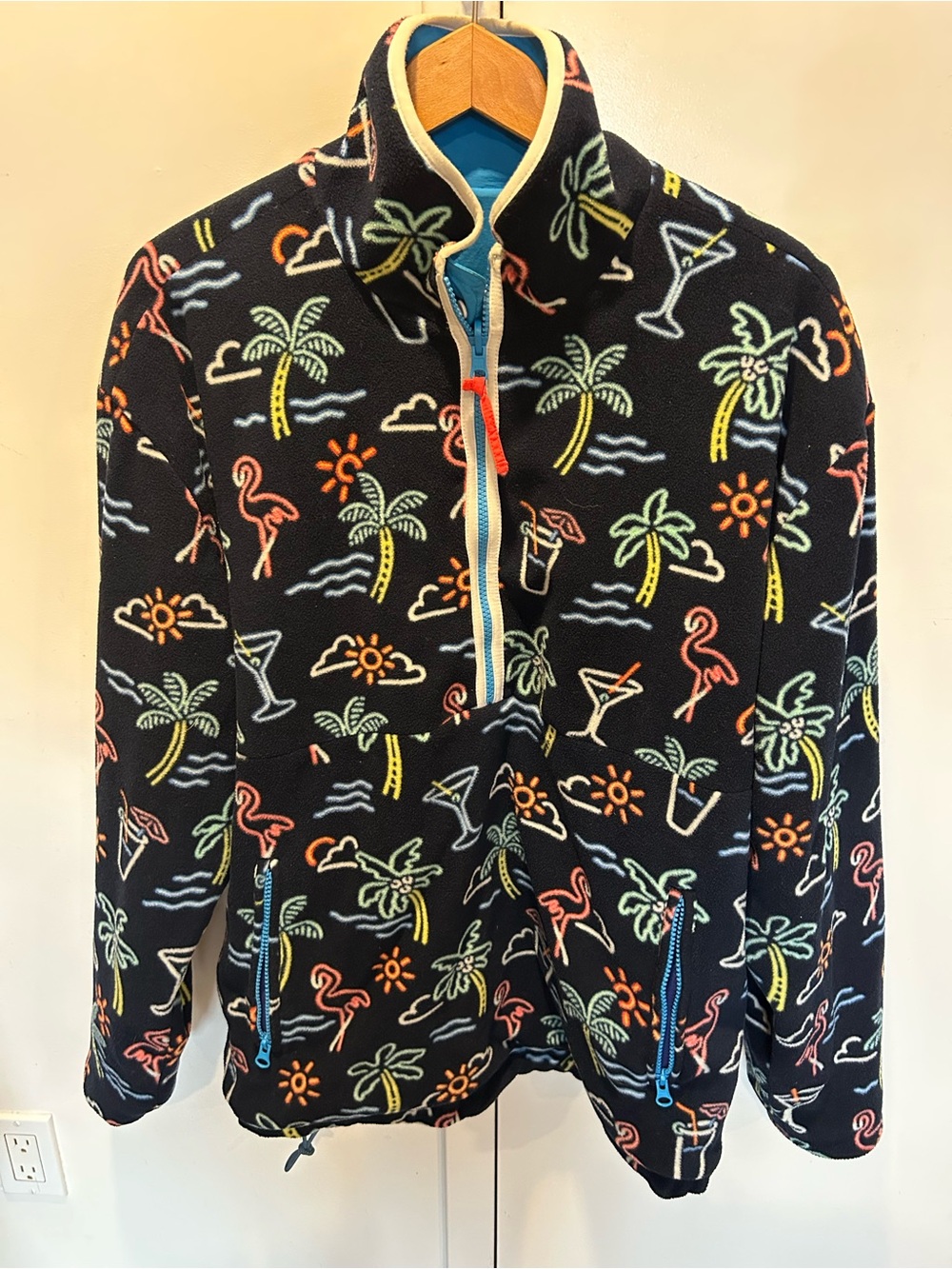 Chubbies Reversible Fleece Pullover with Neon Tropical Print